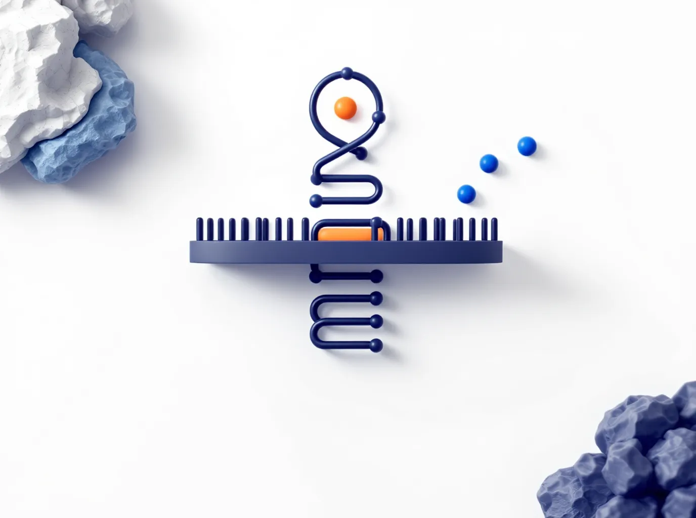 Editorial card-style schematic of a melanocortin receptor with a bound cyclic peptide and a sky-blue signaling cascade